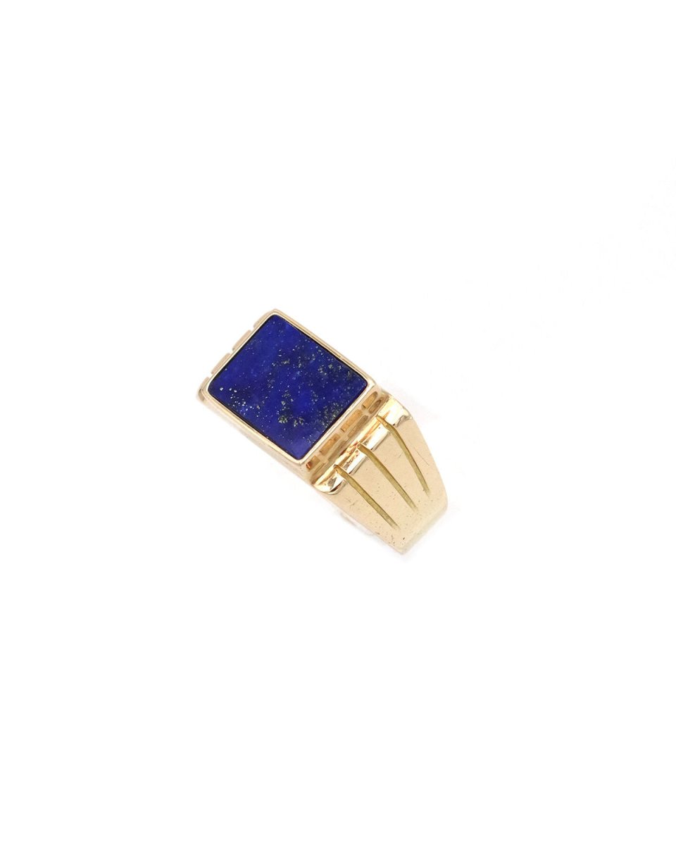 Bague Chevalière en or jaune et lapis - lazuli - Castafiore