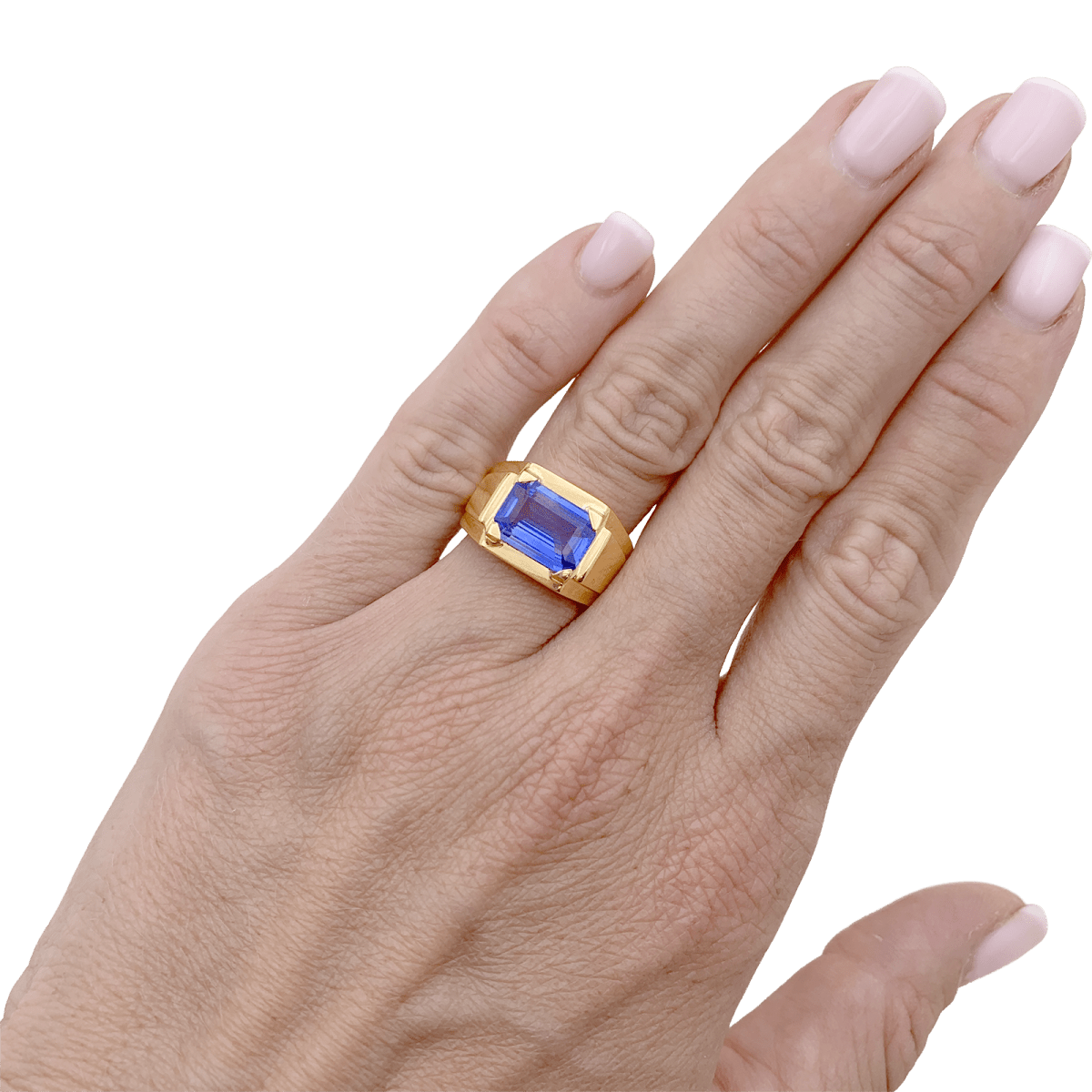 Bague Chevalière en or jaune et saphir - Castafiore