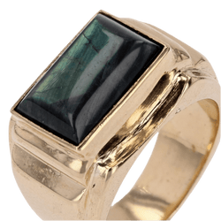 Bague Chevalière en or jaune et spectrolite - Castafiore