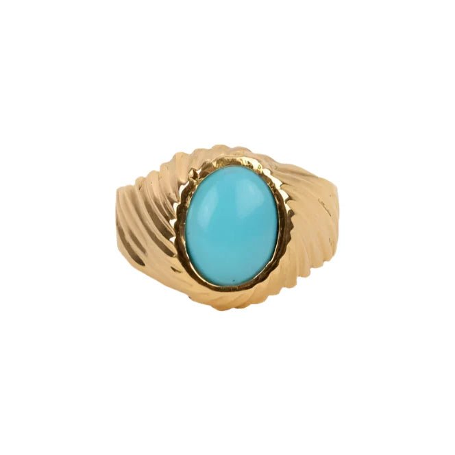 Bague Chevalière en or jaune et turquoise - Castafiore