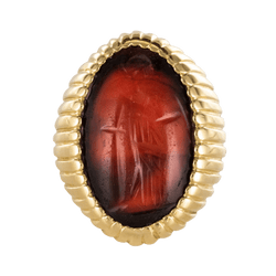Bague Chevalière en or jaune, intaille et agate - Castafiore