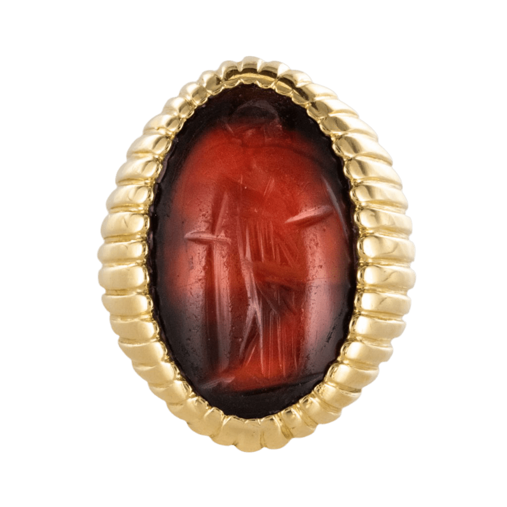 Bague Chevalière en or jaune, intaille et agate - Castafiore