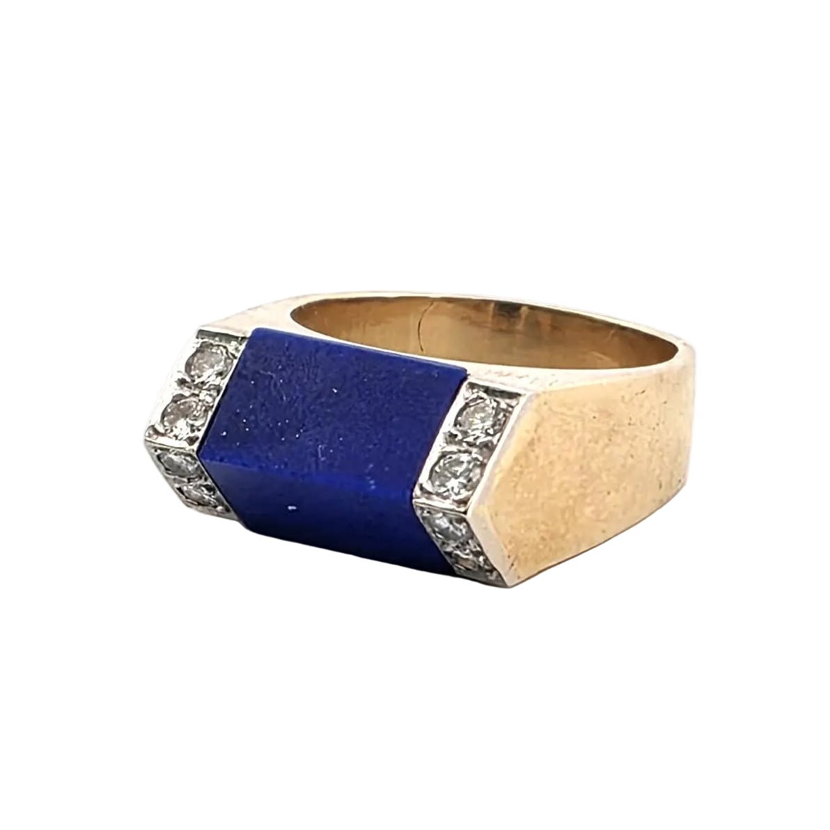 Bague Chevalière en or jaune, lapis - lazuli et diamants - Castafiore