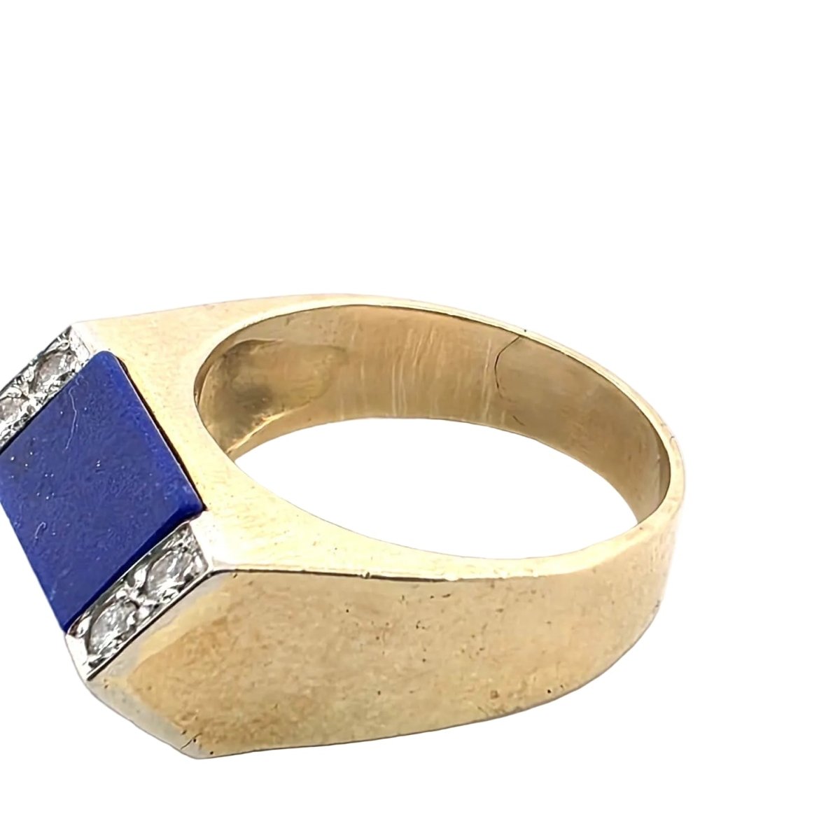 Bague Chevalière en or jaune, lapis - lazuli et diamants - Castafiore