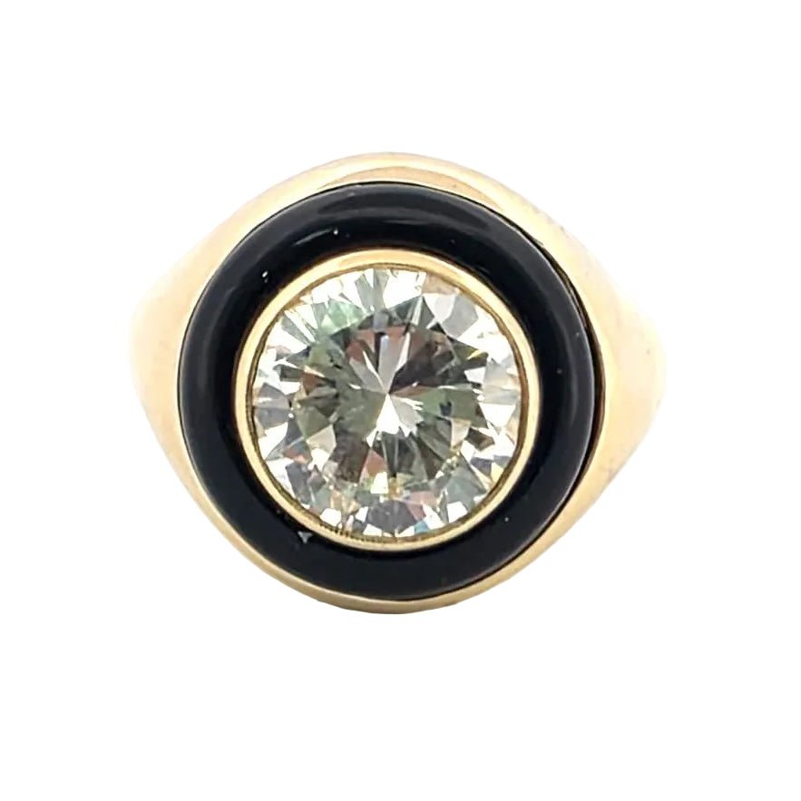 Bague Chevalière en or jaune, onyx et diamant - Castafiore