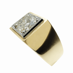 Bague Chevalière en or jaune, platine et diamants - Castafiore