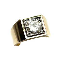 Bague Chevalière en or jaune, platine et diamants - Castafiore