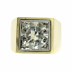 Bague Chevalière en or jaune, platine et diamants - Castafiore