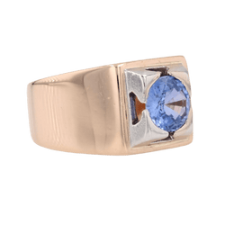 Bague Chevalière en or jaune, platine et saphir - Castafiore