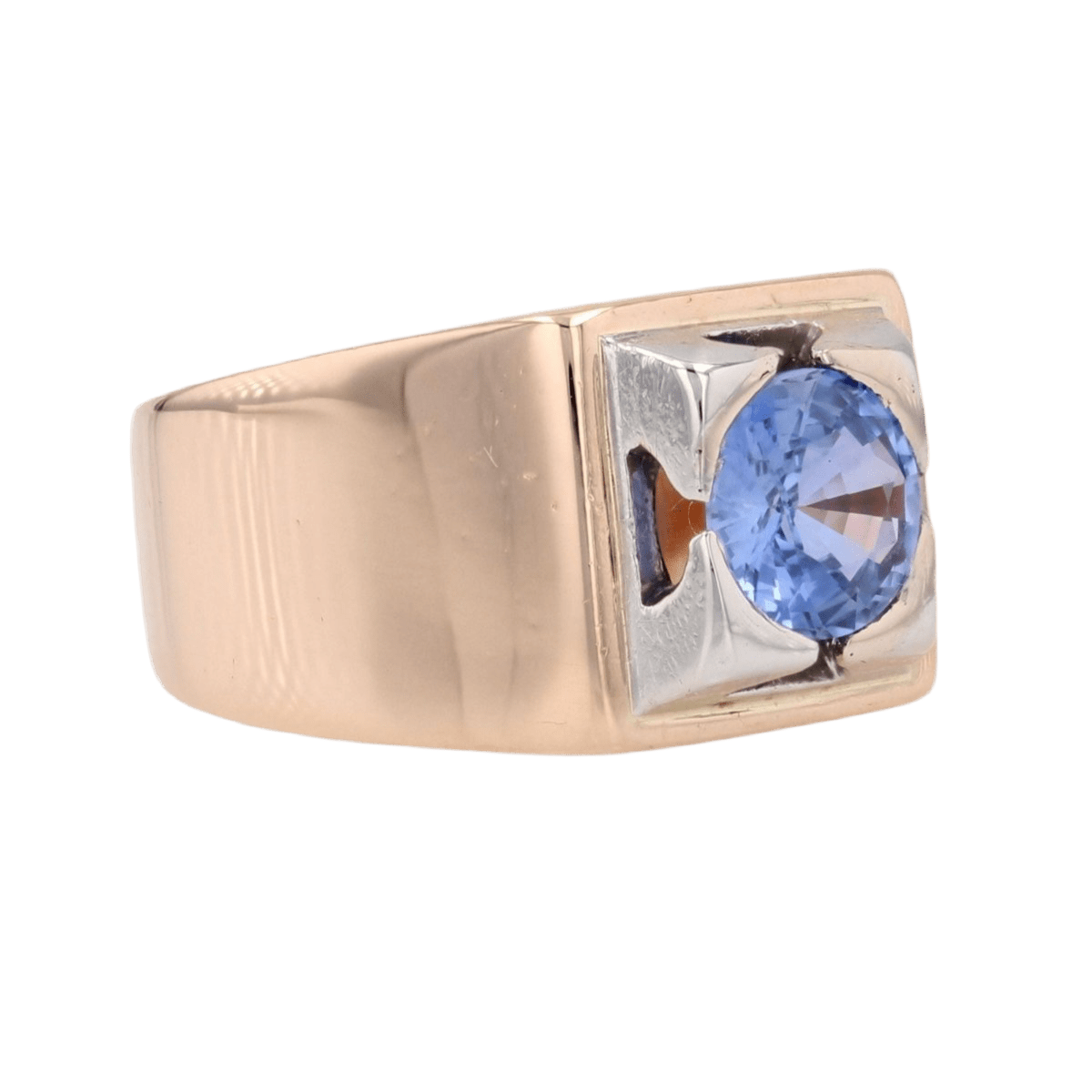 Bague Chevalière en or jaune, platine et saphir - Castafiore