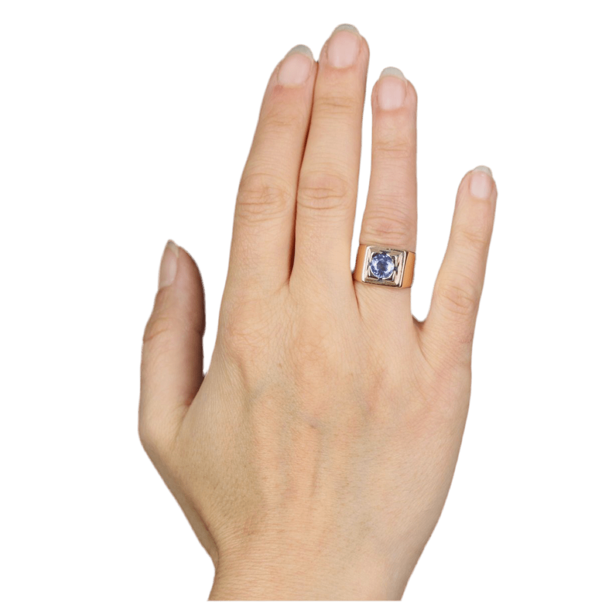 Bague Chevalière en or jaune, platine et saphir - Castafiore