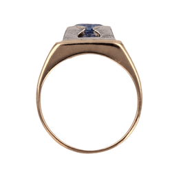 Bague Chevalière en or jaune, platine et saphir - Castafiore