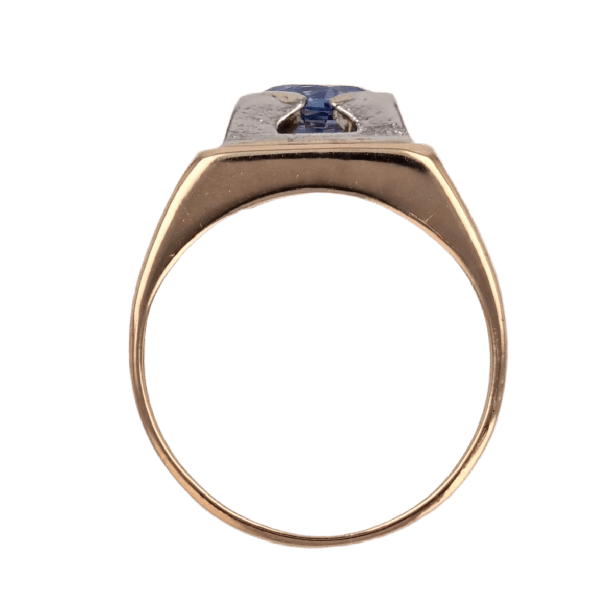 Bague Chevalière en or jaune, platine et saphir - Castafiore