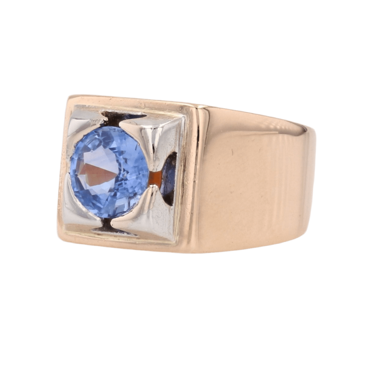 Bague Chevalière en or jaune, platine et saphir - Castafiore