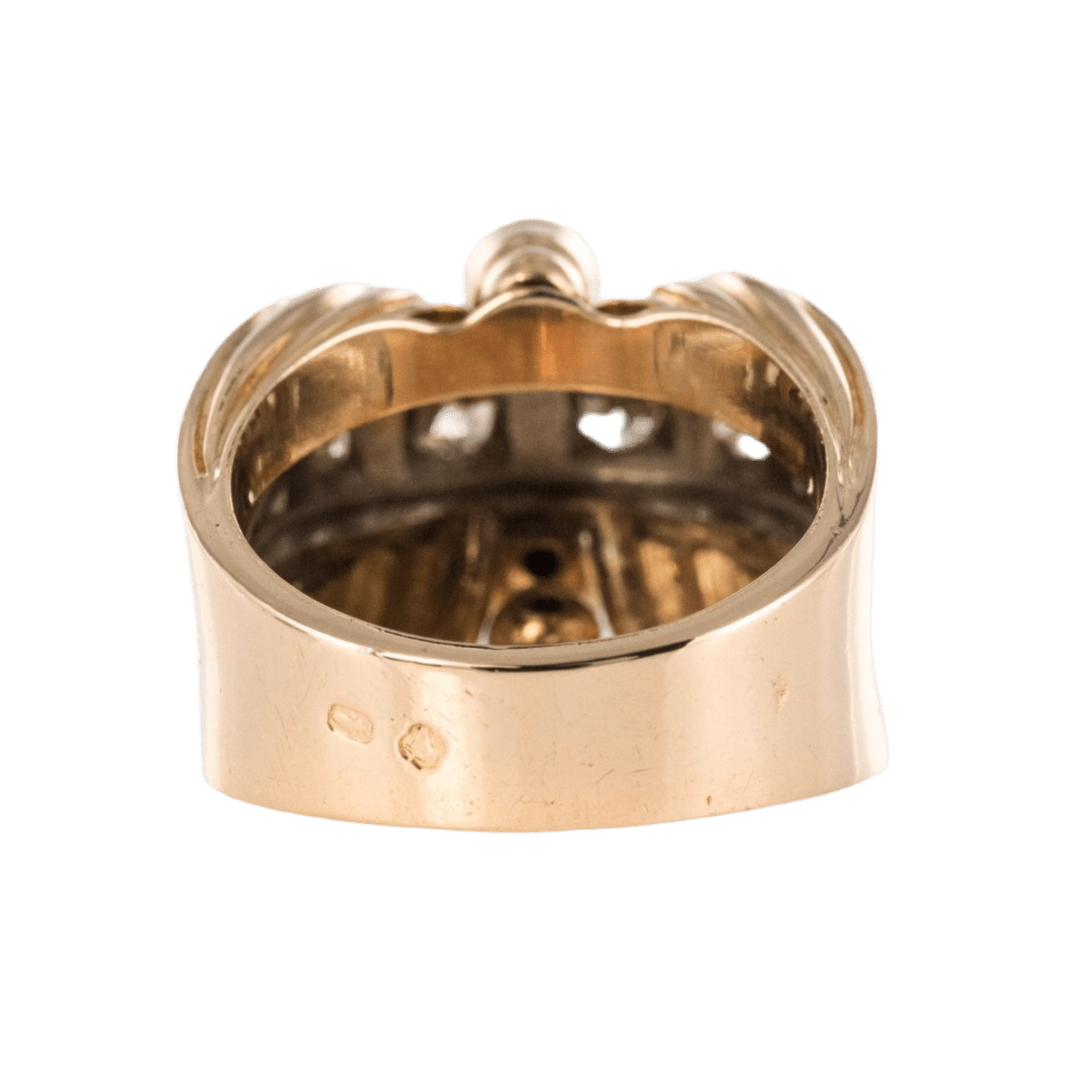 Bague Chevalière en or jaune, platine, perles et diamants - Castafiore