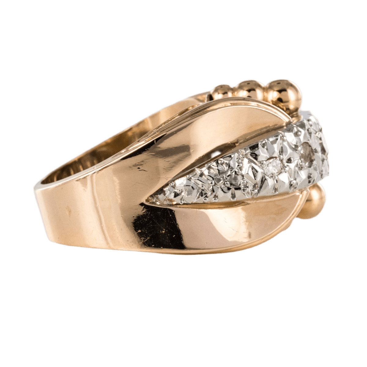 Bague Chevalière en or jaune, platine, perles et diamants - Castafiore