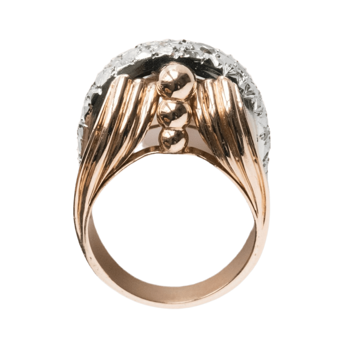 Bague Chevalière en or jaune, platine, perles et diamants - Castafiore