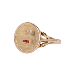 Bague Chevalière en or jaune, rubis et diamants - Castafiore