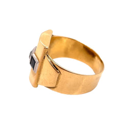 Bague Chevalière en or jaune, saphirs et diamant - Castafiore