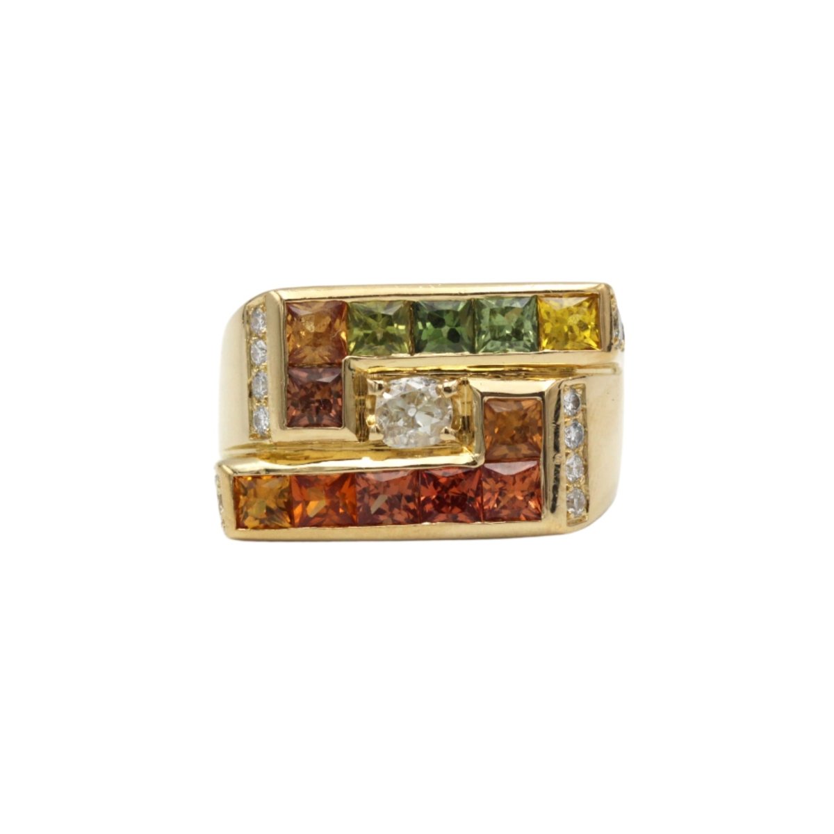 Bague Chevalière en or jaune, saphirs et diamants - Castafiore