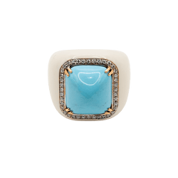 Bague Chevalière en or jaune, turquoise et diamants - Castafiore