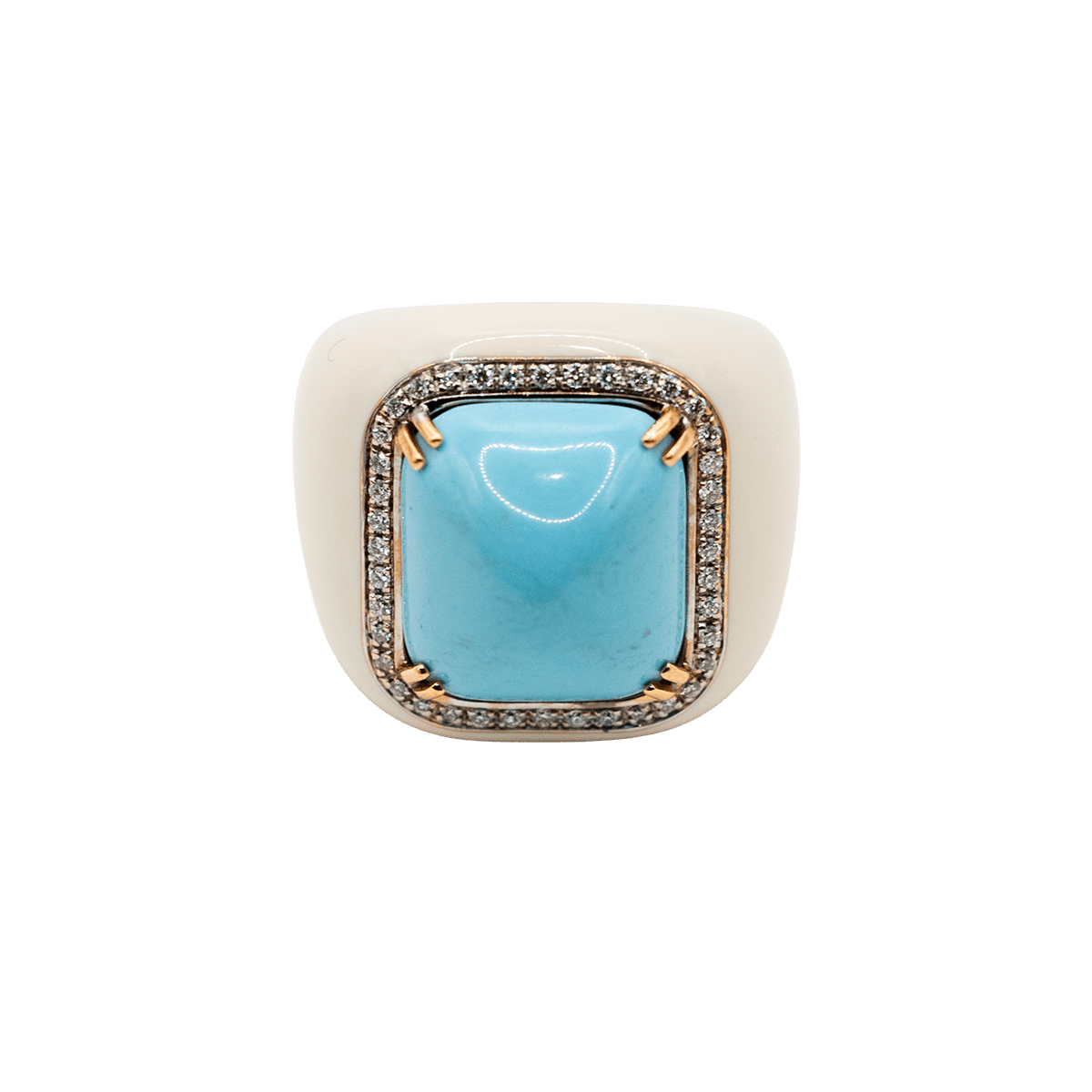 Bague Chevalière en or jaune, turquoise et diamants - Castafiore