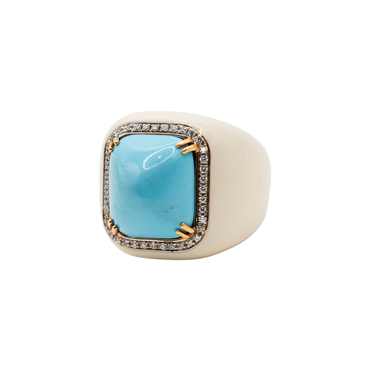 Bague Chevalière en or jaune, turquoise et diamants - Castafiore