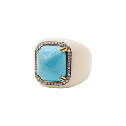 Bague Chevalière en or jaune, turquoise et diamants - Castafiore