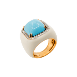 Bague Chevalière en or jaune, turquoise et diamants - Castafiore