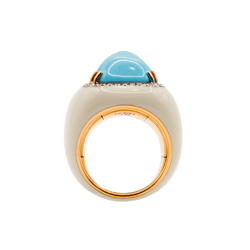 Bague Chevalière en or jaune, turquoise et diamants - Castafiore