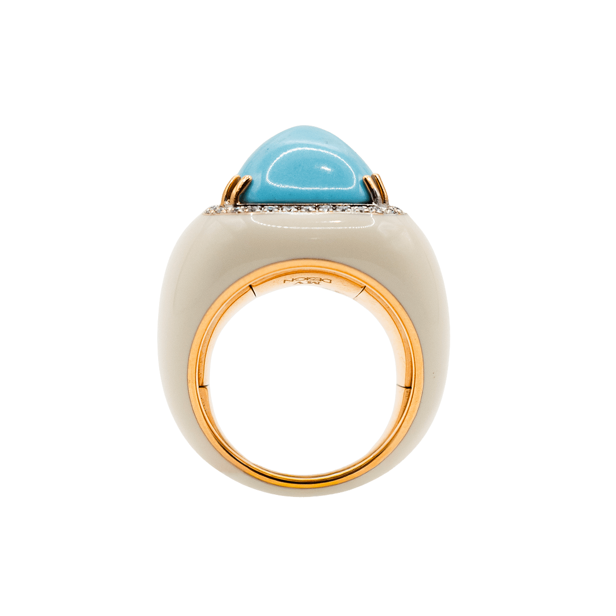 Bague Chevalière en or jaune, turquoise et diamants - Castafiore