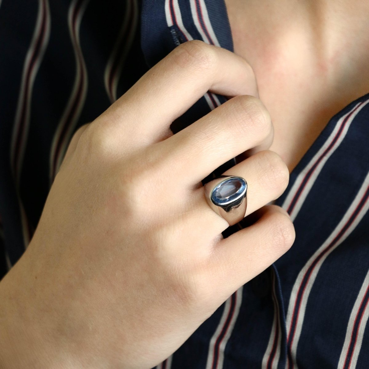Bague Chevalière en or rose et aigue-marine - Castafiore