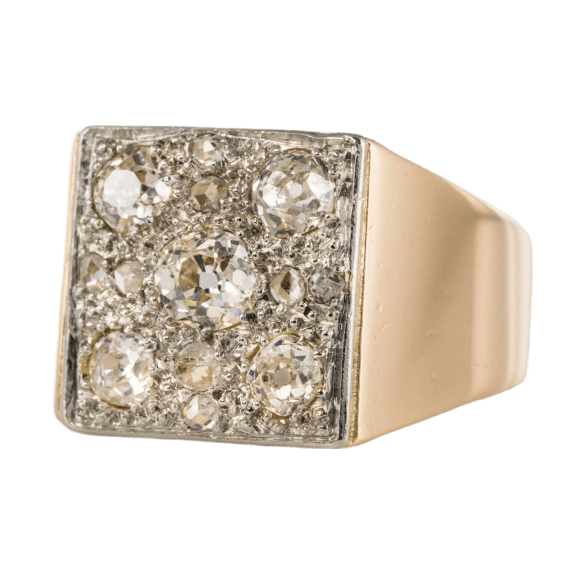 Bague Chevalière en or rose, platine et diamants - Castafiore