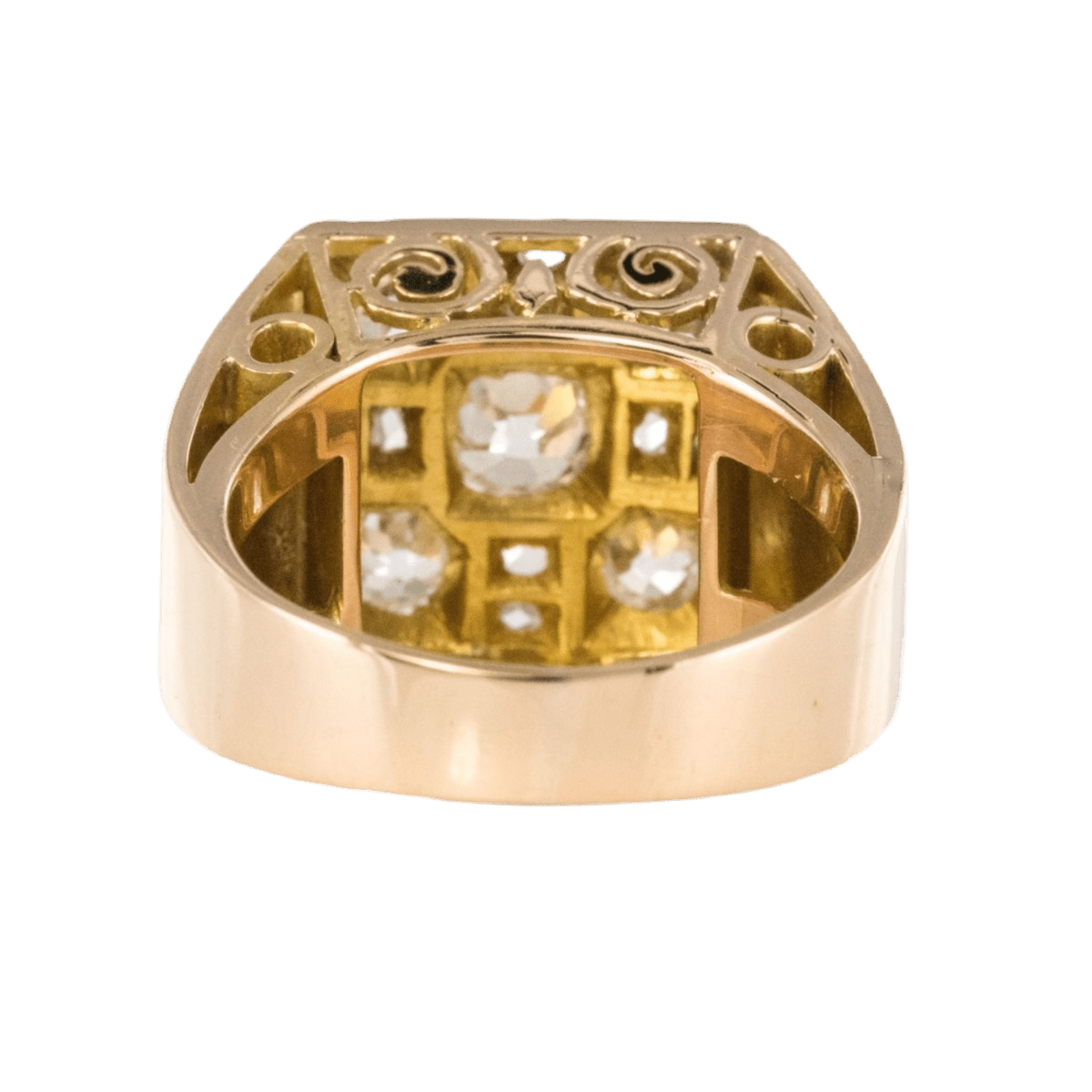 Bague Chevalière en or rose, platine et diamants - Castafiore