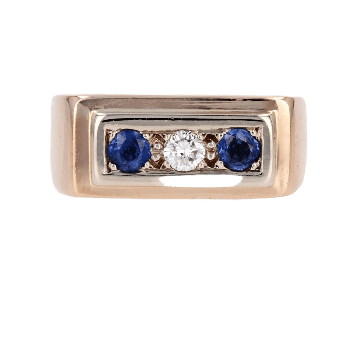 Bague Chevalière en or rose, saphirs et diamant - Castafiore