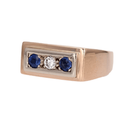 Bague Chevalière en or rose, saphirs et diamant - Castafiore