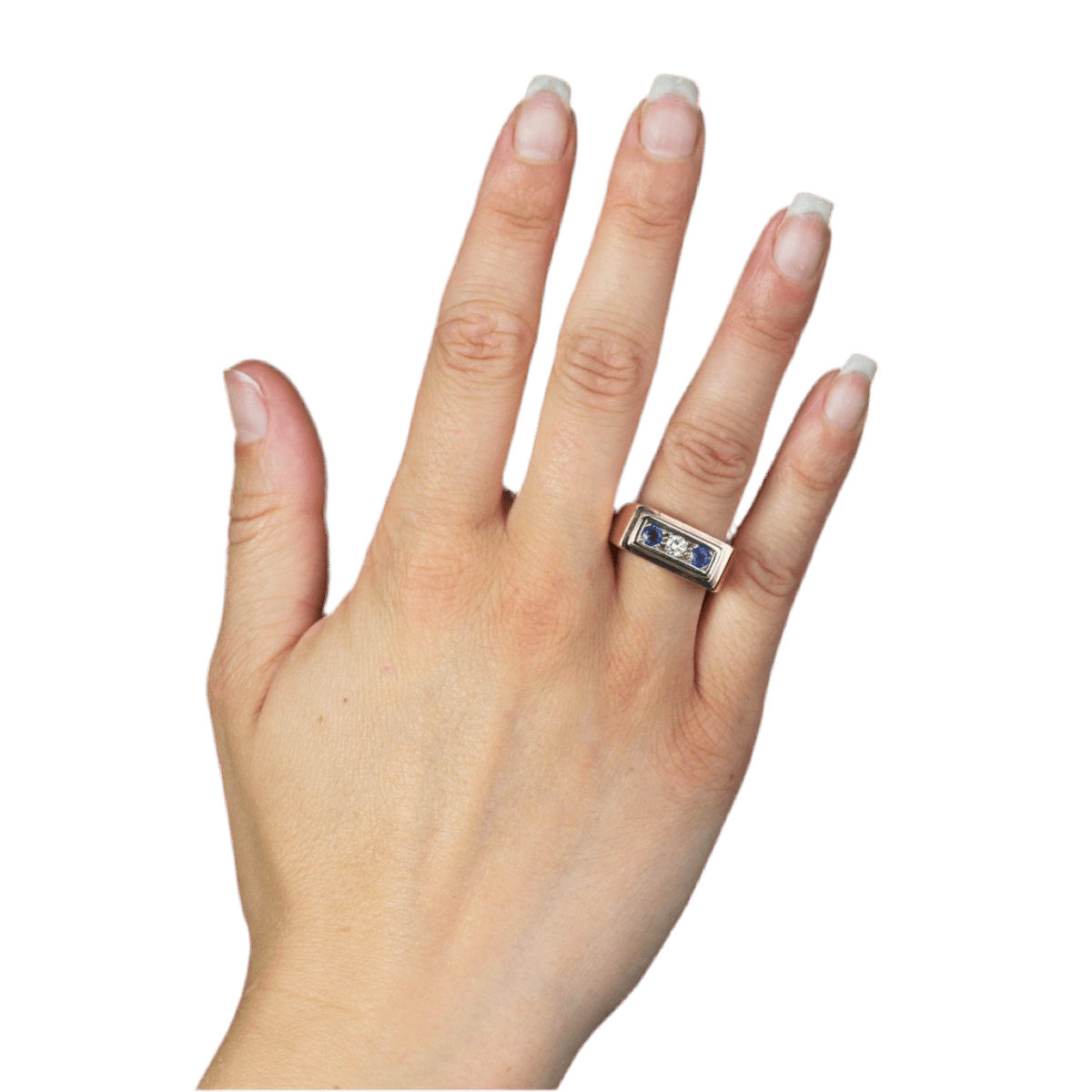 Bague Chevalière en or rose, saphirs et diamant - Castafiore