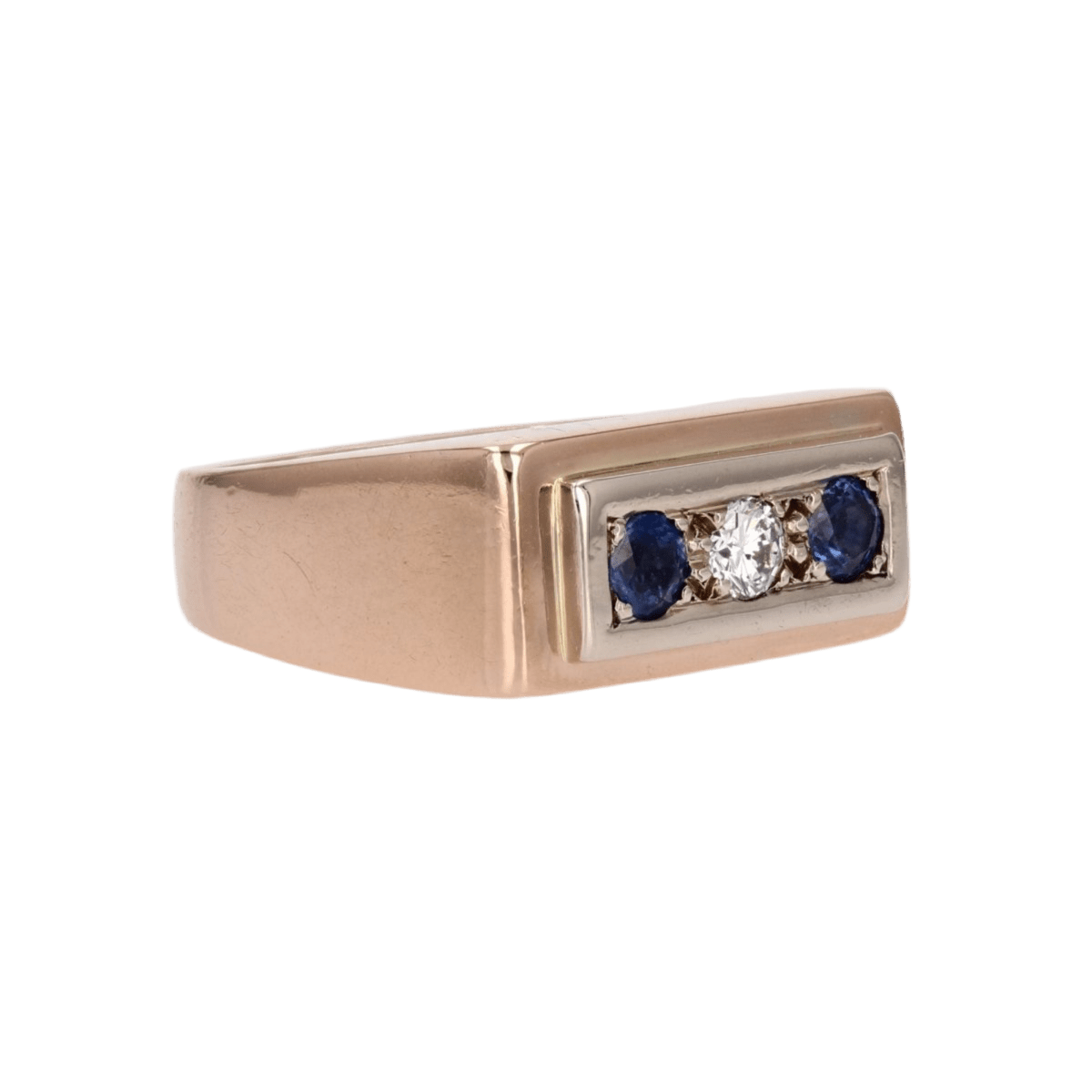 Bague Chevalière en or rose, saphirs et diamant - Castafiore