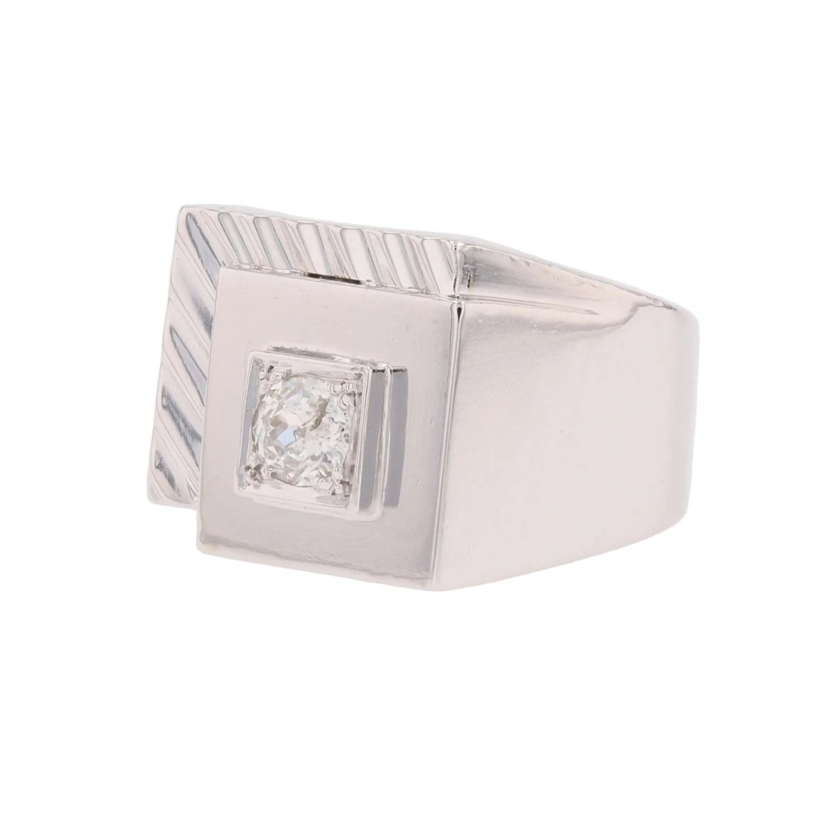 Bague Chevalière en platine et diamant - Castafiore