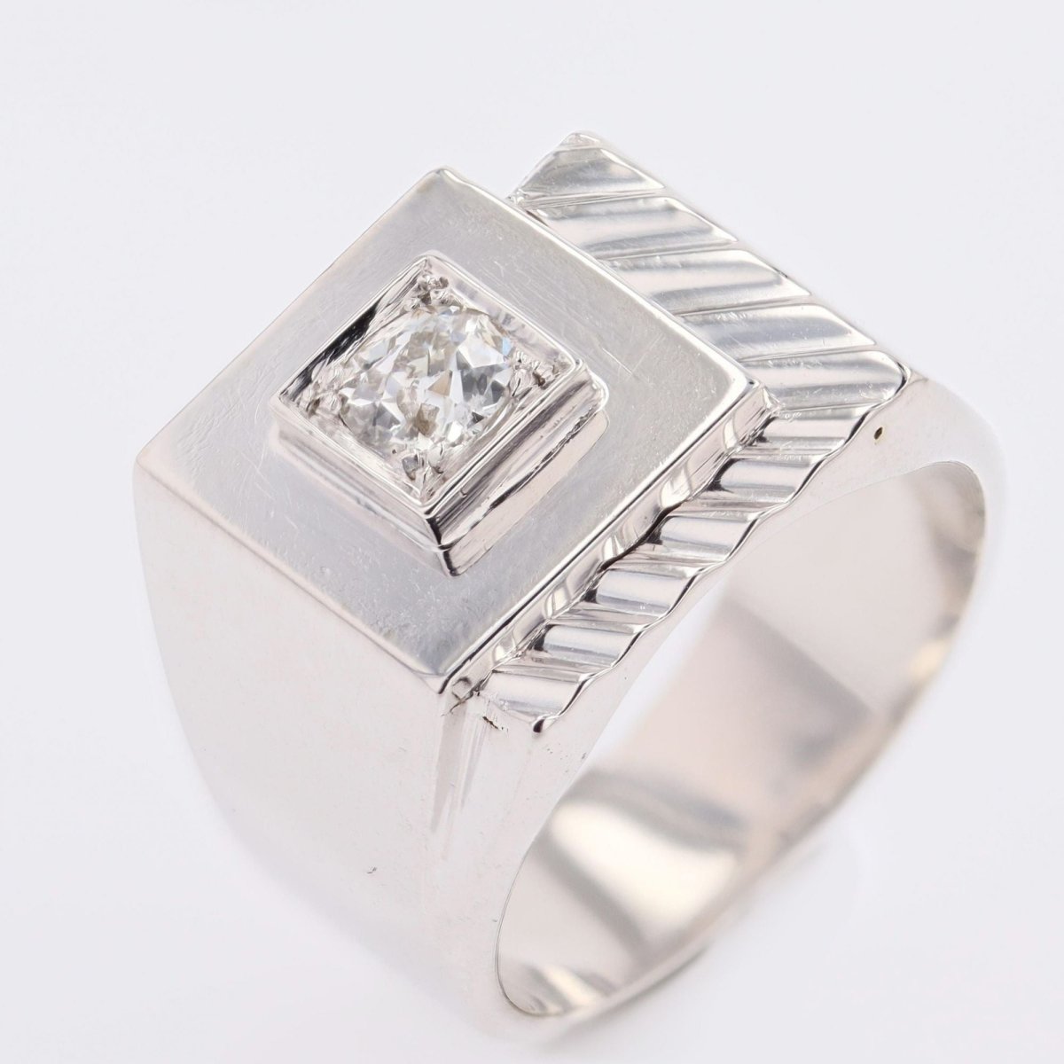 Bague Chevalière en platine et diamant - Castafiore