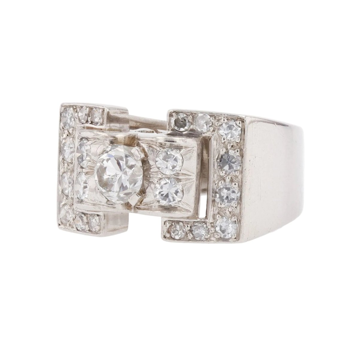 Bague Chevalière en platine et diamants - Castafiore