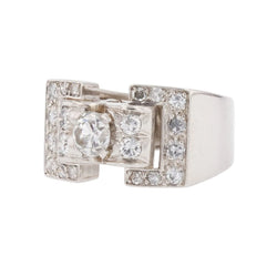 Bague Chevalière en platine et diamants - Castafiore