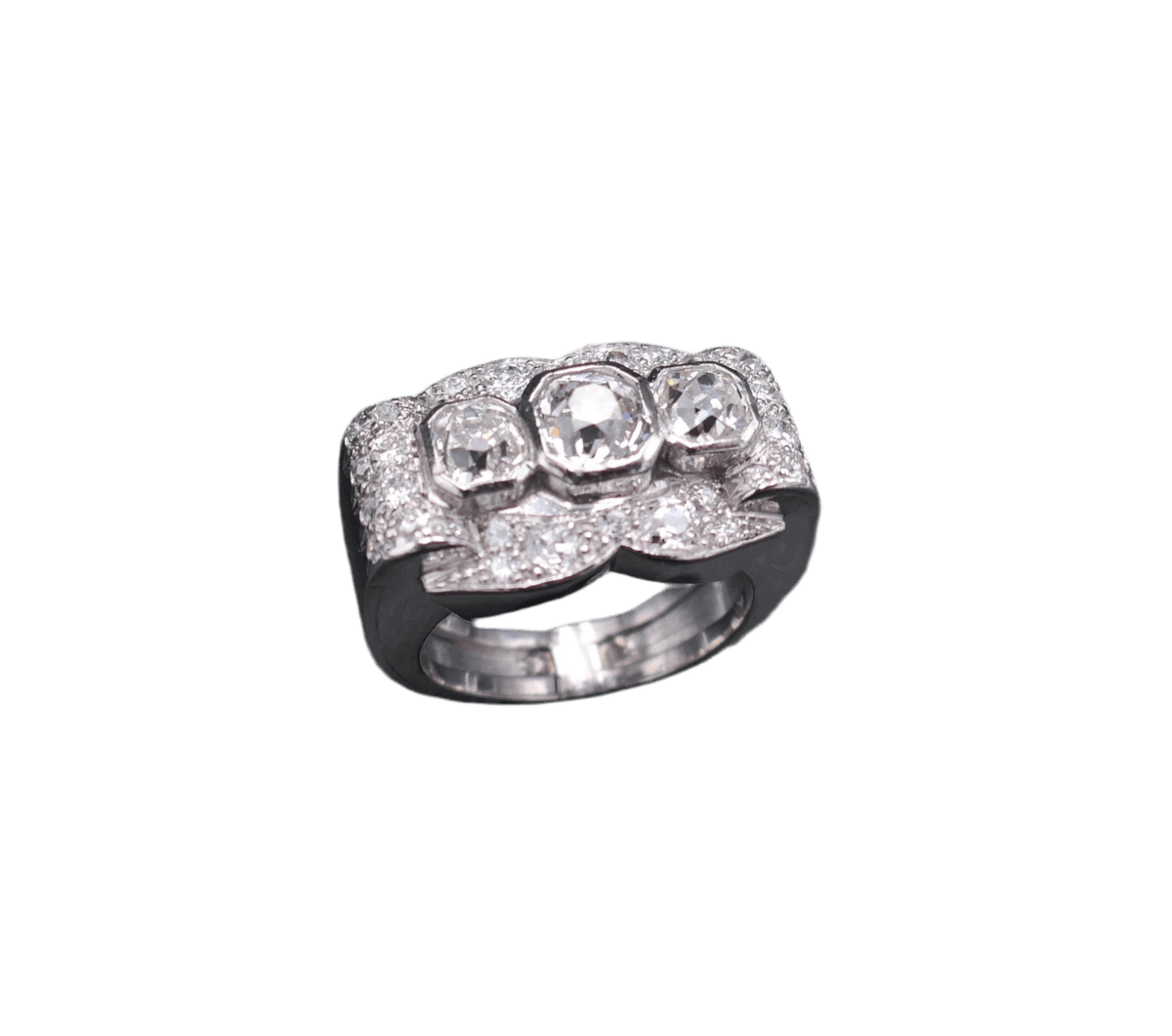 Bague Chevalière en platine et diamants - Castafiore