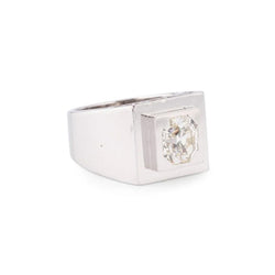 Bague Chevalière en platine et diamants