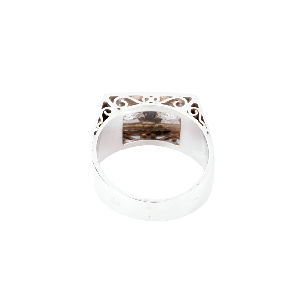 Bague chevaliere en platine ornée de 2 diamants - Castafiore