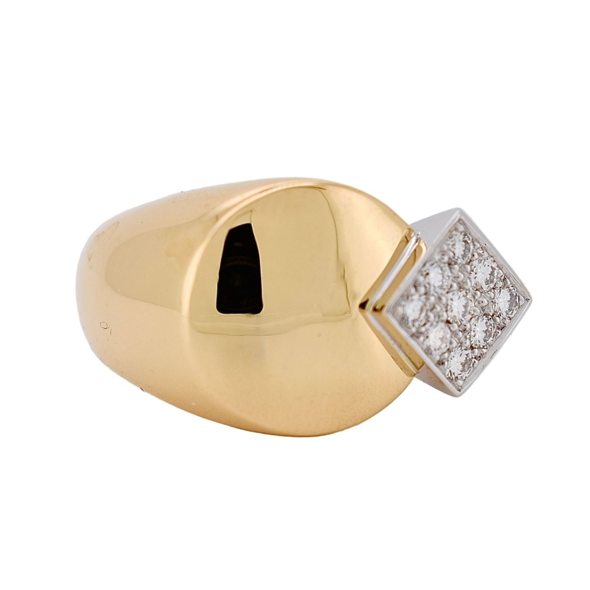 Bague Chevalière FRED en or jaune, or blanc et diamants - Castafiore
