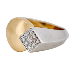 Bague Chevalière FRED en or jaune, or blanc et diamants - Castafiore