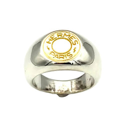Bague Chevalière HERMÈS "Clou de Selle" en or jaune et argent - Castafiore