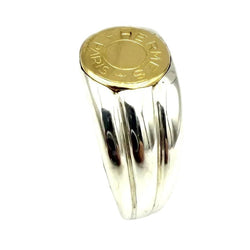 Bague Chevalière HERMÈS "Clou de selle" en or jaune et argent - Castafiore