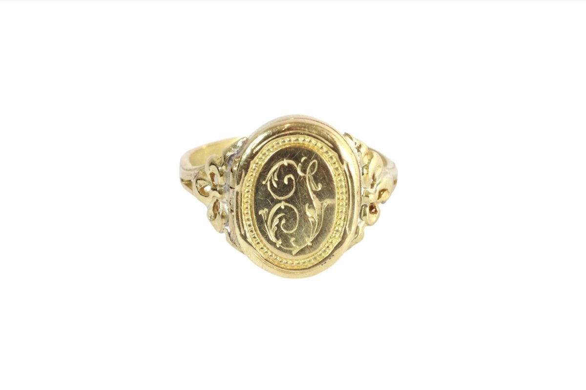 Bague Chevalière "I" en or jaune - Castafiore